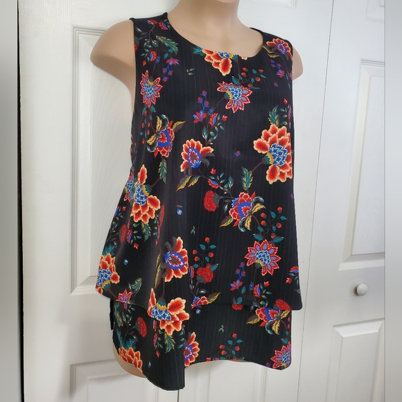 DG2 Diane Gilman Black Floral Layered Easy Tank Light Stripes 3XL ~ Pre-Owned - Picture 2 of 12